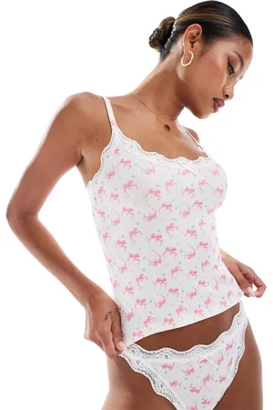 ASOS Cassie ribbed tank top and briefs set in bow & ditsy print