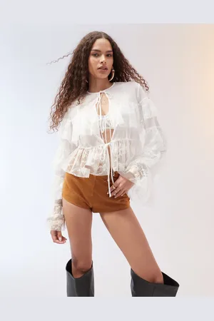 ASOS Tie front layered ruffle blouse with lace inserts in ivory