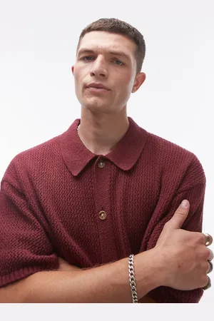 Topman Button up crochet shirt in plum
