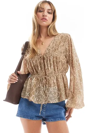 ASOS Long sleeve smock top with ties snake print