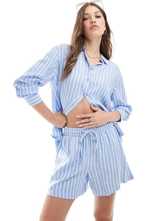 VERO MODA Linen blend loose a line shorts in stripe - part of a set