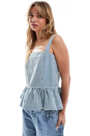 ASOS Denim drop waist top in blue stripe