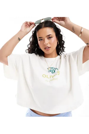 ONLY Olive print crop T-shirt in