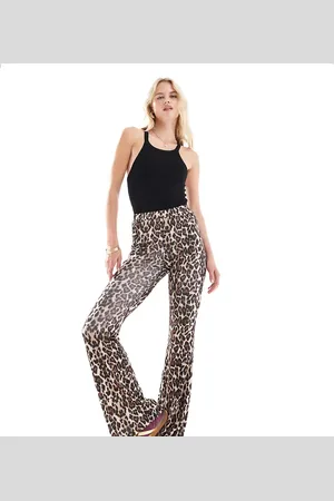 ONLY Ribbed flared pants in leopard print