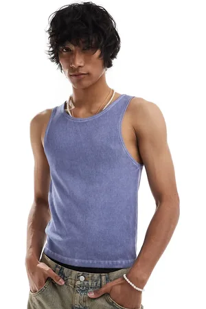 COLLUSION Ribbed muscle tank top in blue wash