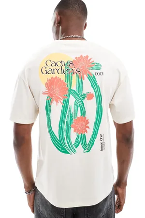 JACK & JONES Oversized cactus back print t-shirt in buttercream