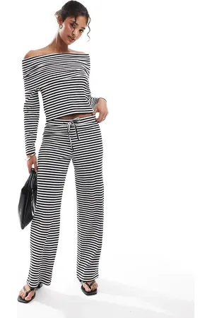 Pieces® Ribbed jersey pants in mono stripe - part of a set