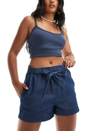 JDY Chambray tie front shorts in indigo
