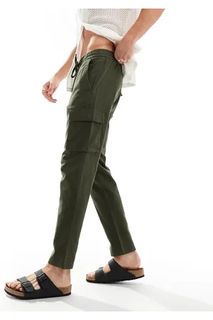 Only & Sons Linen mix tapered fit cargo pants in olive
