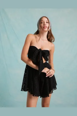 Miss Selfridge Beach lace tie front romper in