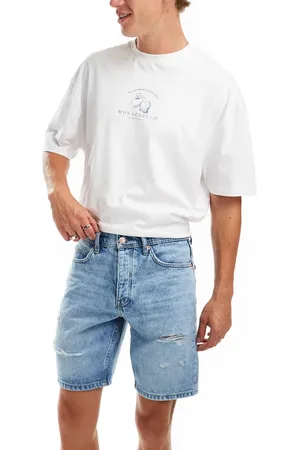 Only & Sons Regular fit distressed denim shorts in light wash