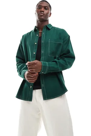 ASOS 90s oversized square collar shirt with patch pockets in