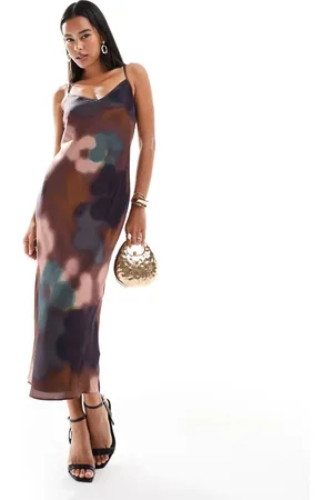 EVER NEW Satin slip midaxi dress in blurred floral