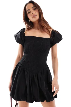 ASOS Shirred bodice mini dress with puff sleeves and hem in