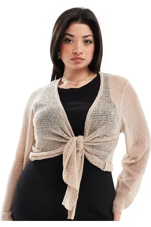Yours Lightweight tie front knit cardigan in beige