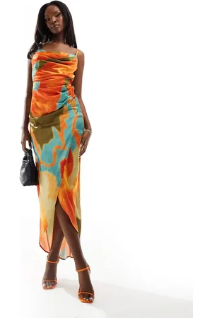 Jaded Rose Satin wrap midaxi dress with open back in print