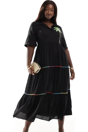 Never Fully Dressed Embroidered contrast stitch midaxi shirt dress in
