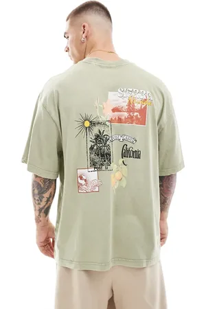 Only & Sons Super oversized t-shirt with postcard back print in washed sage