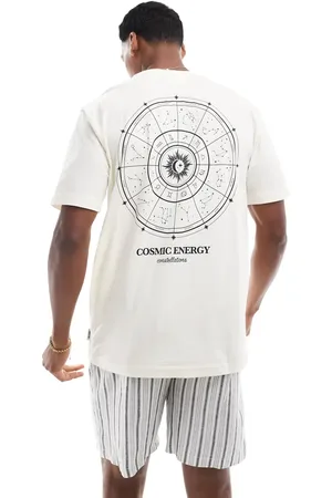 Only & Sons Relaxed fit T-shirt with cosmic energy print in cream