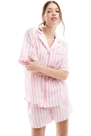 ASOS Woven stripe short sleeve shirt & boxer short pajama set in
