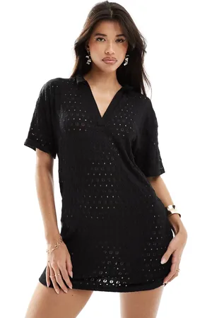 Kaiia Crochet polo shirt mini dress in