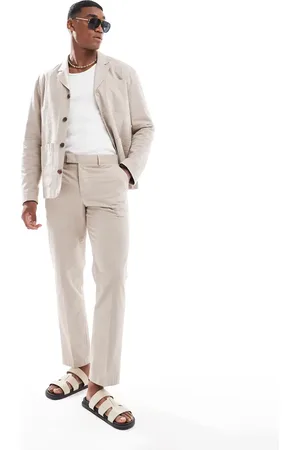 SELECTED Regular fit seersucker pants in beige - part of a set