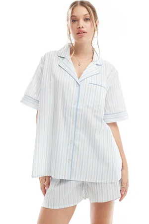 ASOS Woven stripe short sleeve shirt & short pajama set in