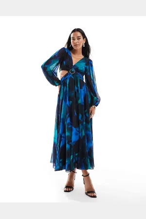 EVER NEW Cut-out midaxi dress in cobalt floral