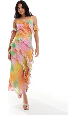Never Fully Dressed Faro ruffle maxi dress in ombre tie dye