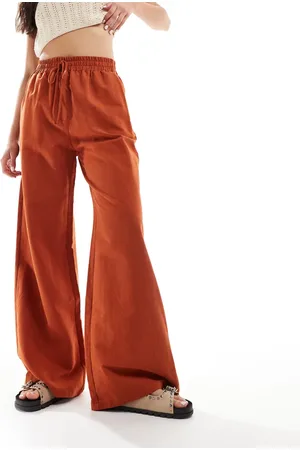 ASOS Tie waist wide leg pants with linen in terracotta