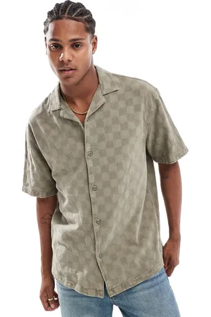 Pull&Bear Checked detail shirt in khaki