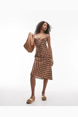 Topshop Vintage polka dot awkward length slip dress in
