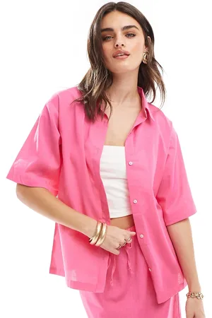 Esmée Linen mix oversized short sleeve beach shirt in bright - part of a set