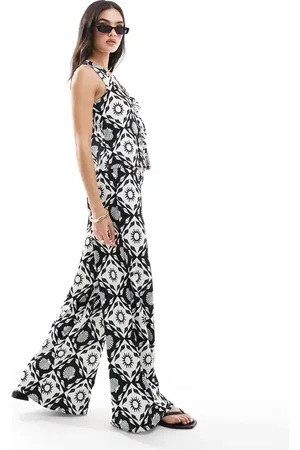 ONLY Tile print wide leg pants in black and - part of a set