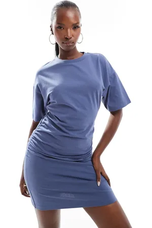 ASOS Crew neck mini T-shirt dress with ruched sides in denim