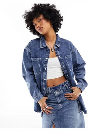 Noisy May Oversize denim shacket in mid wash