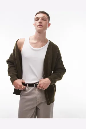 Topman Relaxed fit brushed cardigan in khaki