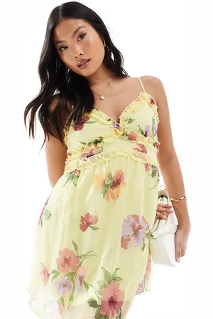 VERO MODA Cami mini dress with ruffle detail in lemon floral