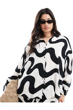 Yours Oversized crinkle shirt in mono - part of a set