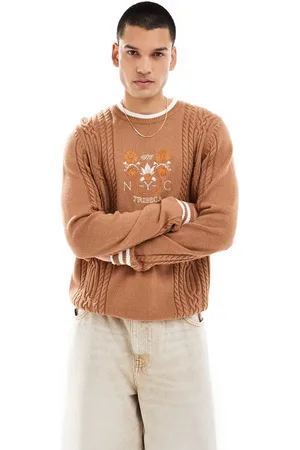 ASOS Knit cable sweater in with contrast trims and embroidery