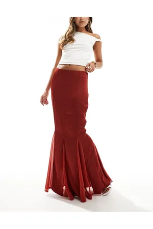 Kaiia Satin fishtail maxi skirt in rust