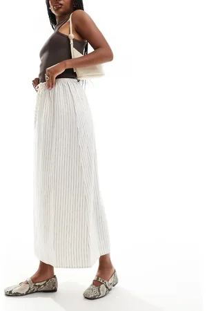 Cotton On Cotton On tie waist maxi skirt in linen mix stripe