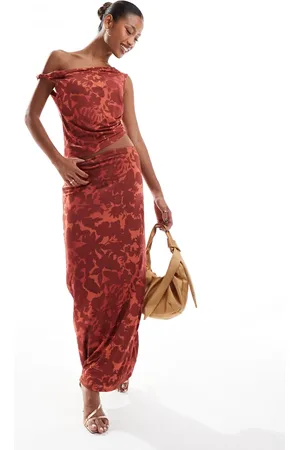 ASOS Slinky maxi skirt in burnt orange floral - part of a set