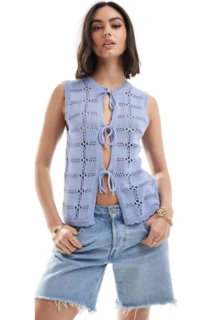 Object Tie front knit top in pastel