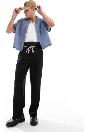ASOS Smart wide leg pants with double waistband detail in charcoal