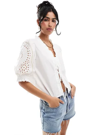 Object Cropped broderie top with ties in