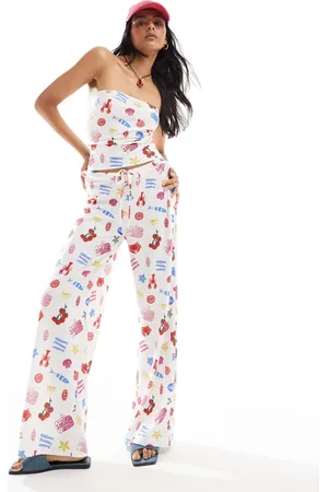 ASOS Textured wide leg pants in summer food print - part of a set