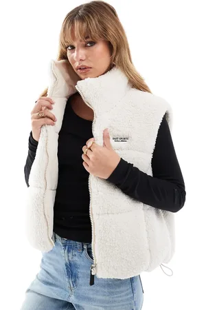 Bershka Shearling and nylon reversible vest in ecru