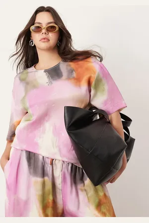 ASOS Curve satin short sleeve top in bold watercolor print - part of a set