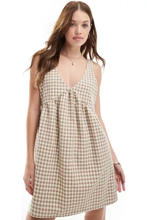ASOS Denim trapeze dress in brown gingham